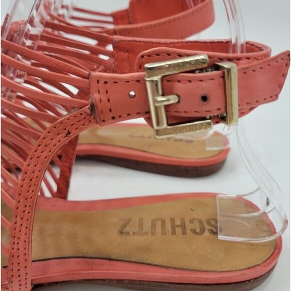 SCHUTZ Coral Peach Low Gladiator Rome Flat Sandals - Picture 5 of 9